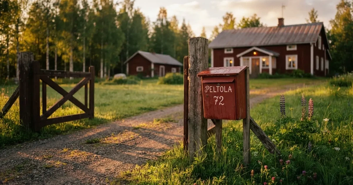 Punainen postilaatikko maalaistalon portilla kesäillassa, ruoho on kasteessa ja varjot pitkiä — uusimmat pikakasinot ilman rekisteröitymistä